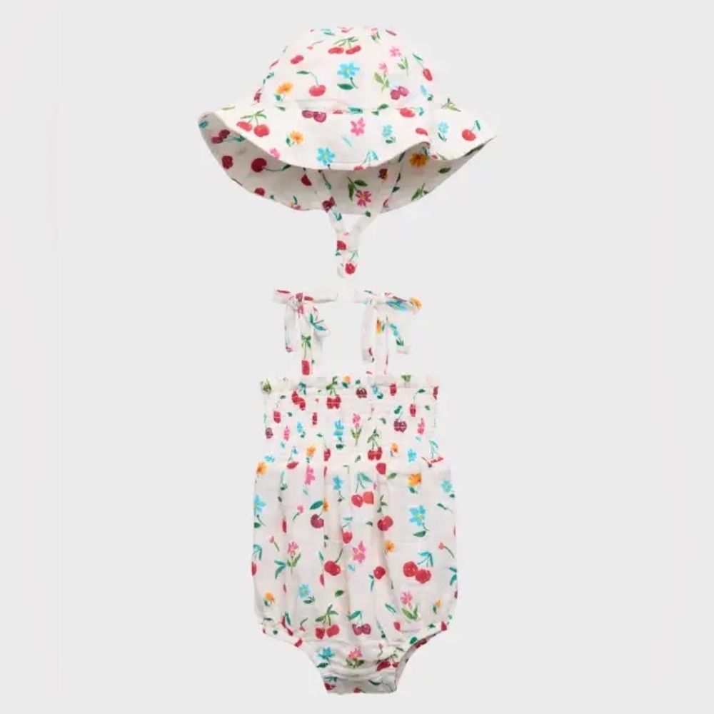 ANGEL DEAR Cherry Baby Sun Romper with Matching Hat